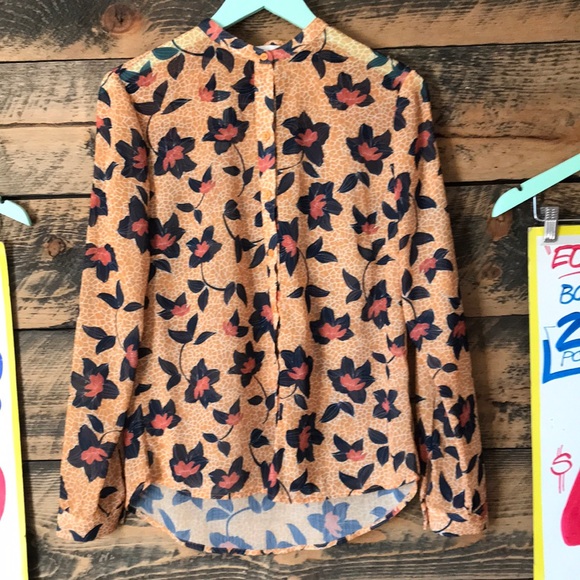 MODSTROM Mandarin Collar Floral Blouse Small Scandinavian Button Down Shirt - Picture 5 of 11